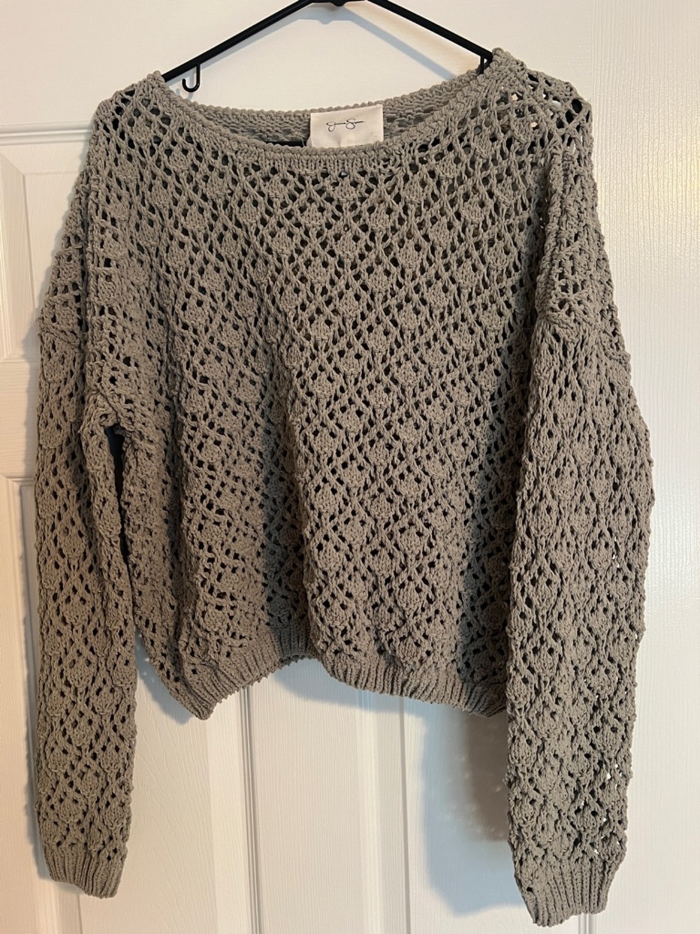 Jessica Simpson Open-Weave Scoop Neck Sweater in Gray